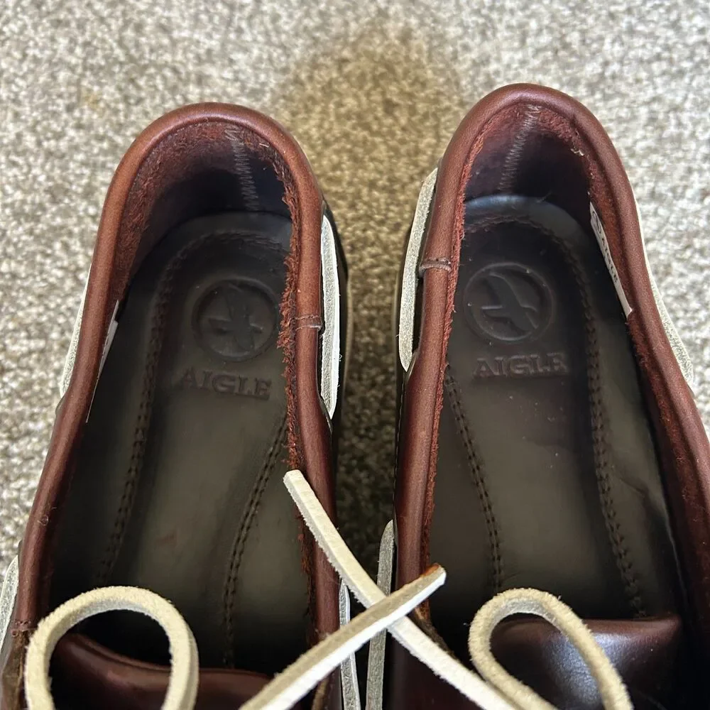 AIGLE 1853 LEATHER BOAT SHOES ELEGANT MENS 8.5 BROWN